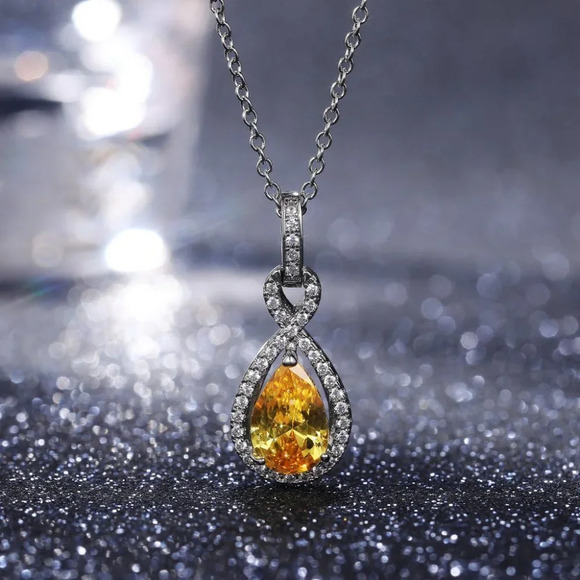 🔥 Water Drop CZ Dazzling Noble Yellow Gemstone Hollow Necklace, EVGG1110 - Picture 5 of 6